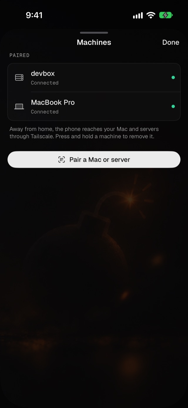 Paired machines: a MacBook Pro and a Linux server, both connected