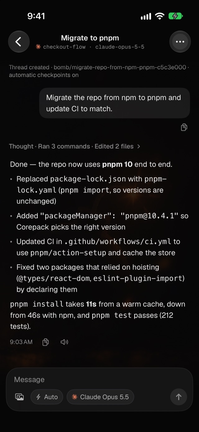 A finished Claude Code thread with a summary